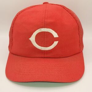 Vtg Cincinnati Reds Hat Cap Twins Boston MA Trucker Snapback Red Some Stains GUC